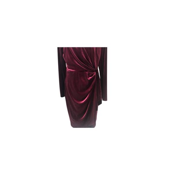Maggy London Faux Wrap Velvet Dress Women's 14 V Neck Long Sleeve Burgundy - Picture 1 of 7